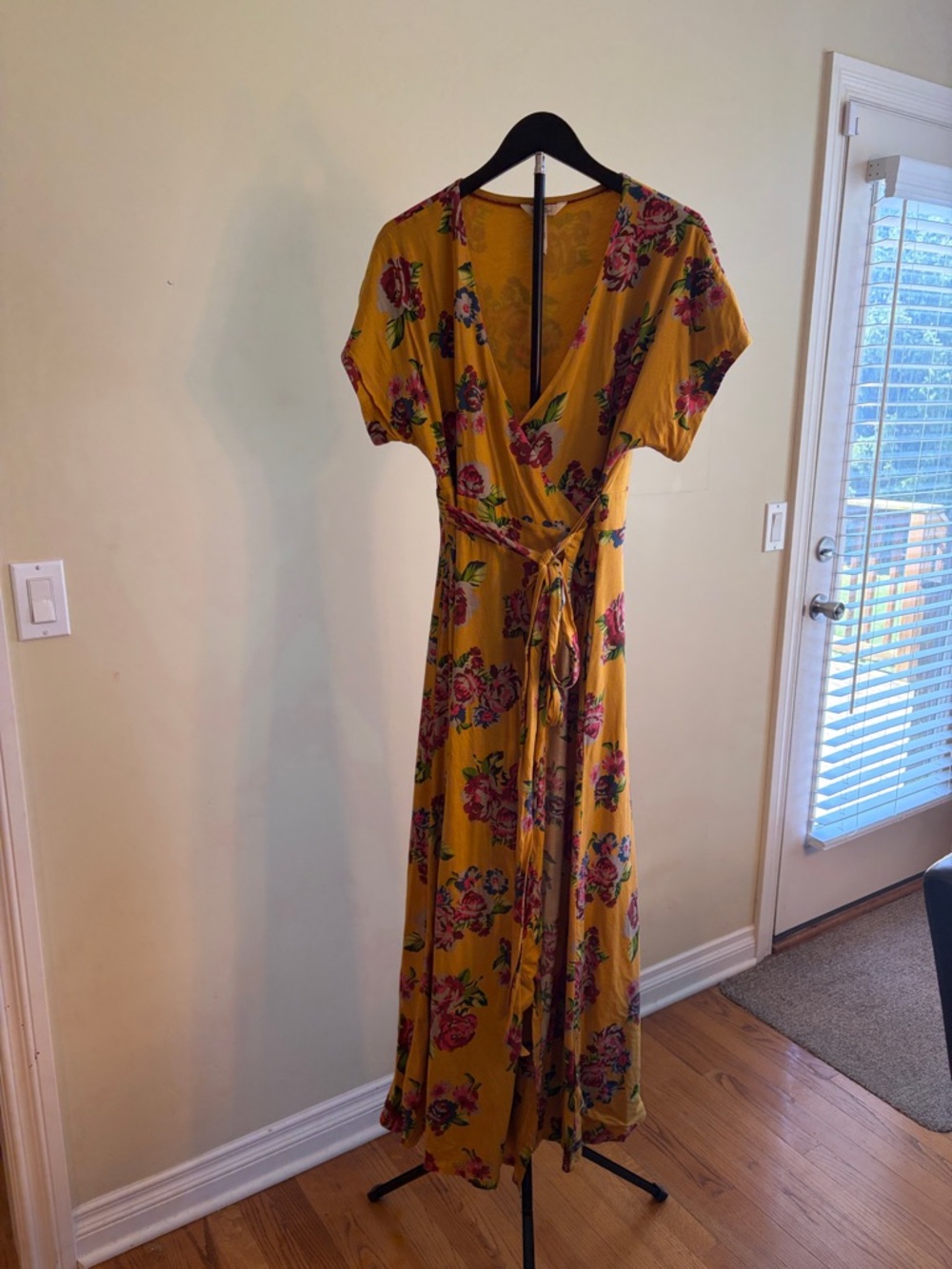 Matilda Jane Mustard Floral Wrap Maxi Dress with Pink Blooms